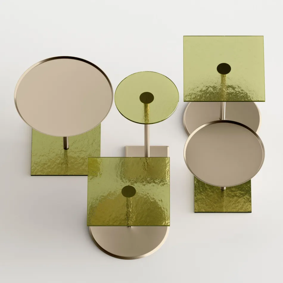 Coffee Table with Round Glass or Metal Top Made in Italy - Anakin Viadurini