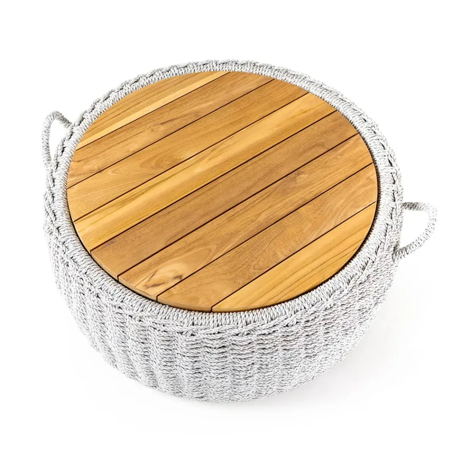 Garden Container Table in Teak and Rope Weaving - Arjuna Viadurini