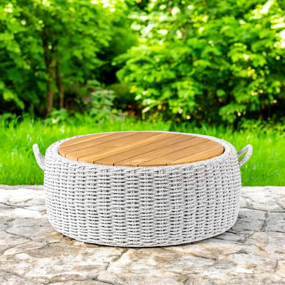 Garden Container Table in Teak and Rope Weaving - Arjuna Viadurini