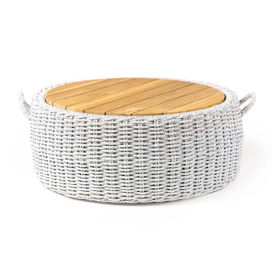 Garden Container Table in Teak and Rope Weaving - Arjuna Viadurini