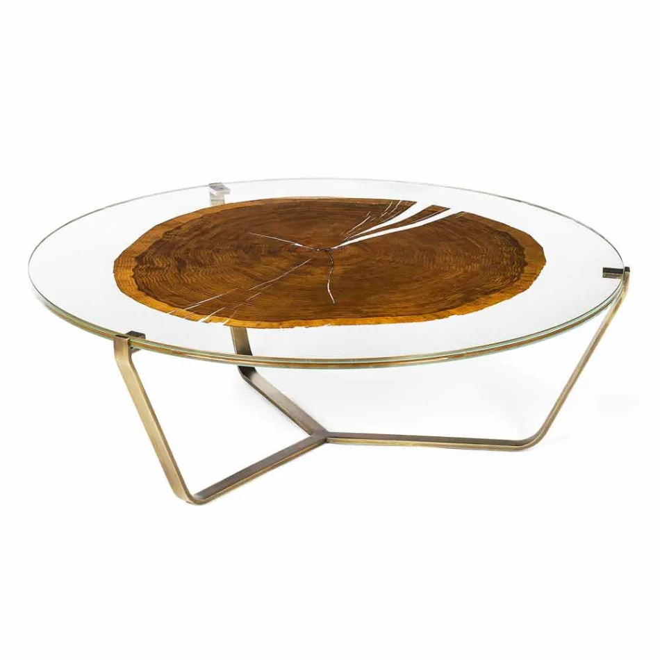 Low design coffee table with glass top and Bigo wood Viadurini
