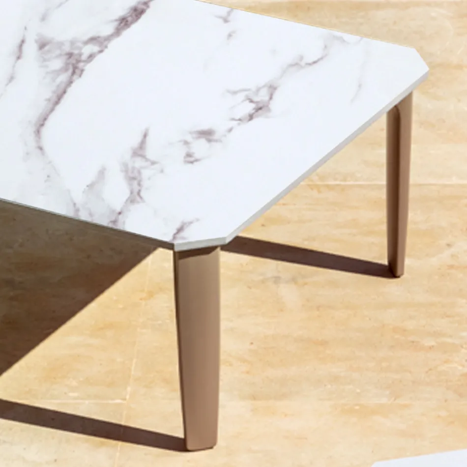 Garden Coffee Table in Aluminum and Stoneware Top 7 Finishes - Filomena Viadurini