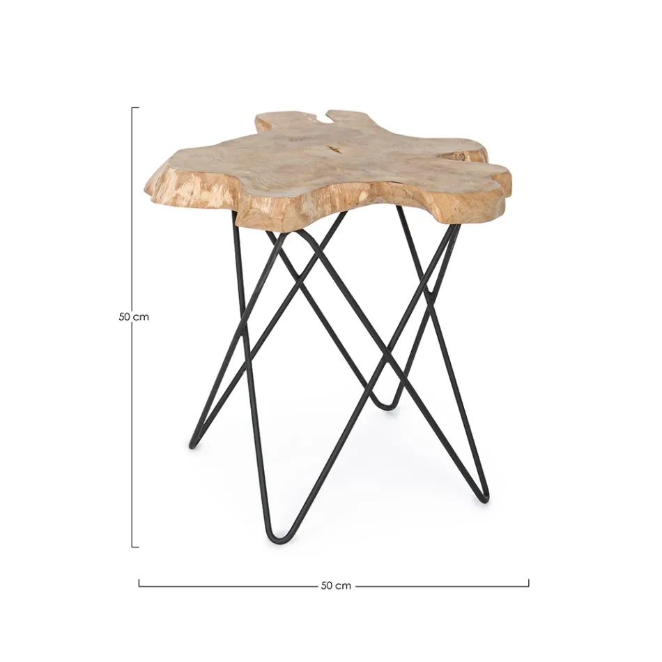 Coffee Table for Living Room Black Steel and Natural Teak Wood - Perlana Viadurini