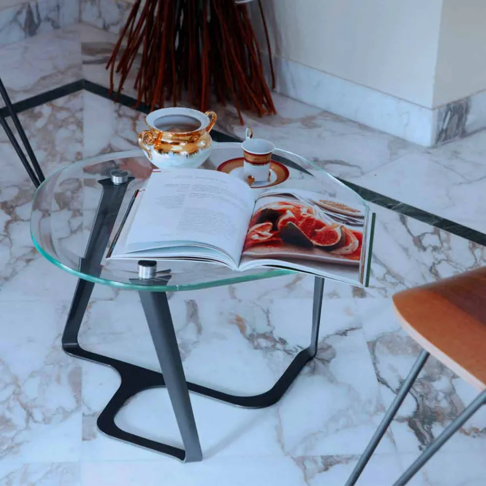 Handmade Coffee Table in Glass and Steel Made in Italy - Marbello Viadurini