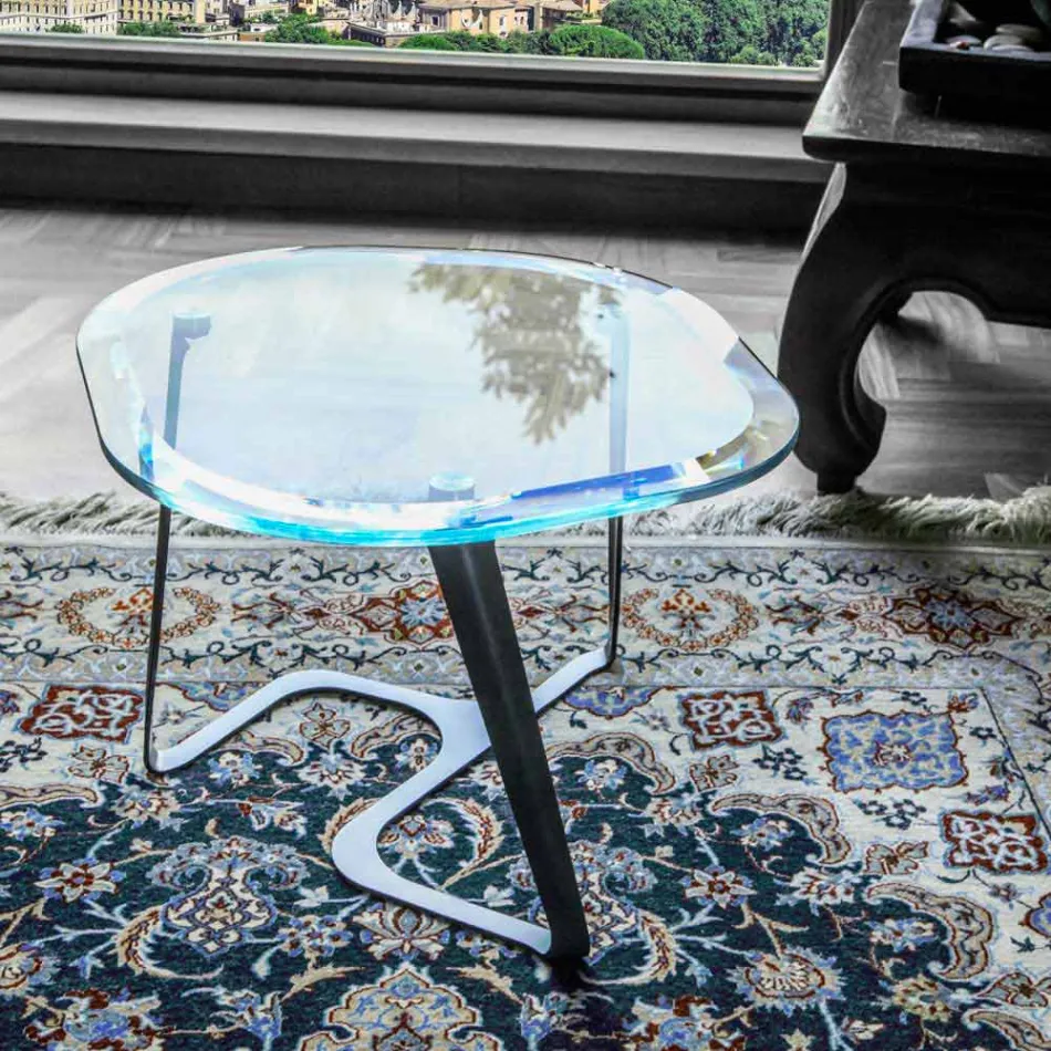 Handmade Coffee Table in Glass and Steel Made in Italy - Marbello Viadurini
