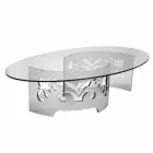 Coffee Table in Smoked or Transparent Plexiglass with Decorated Base - Crassus Viadurini