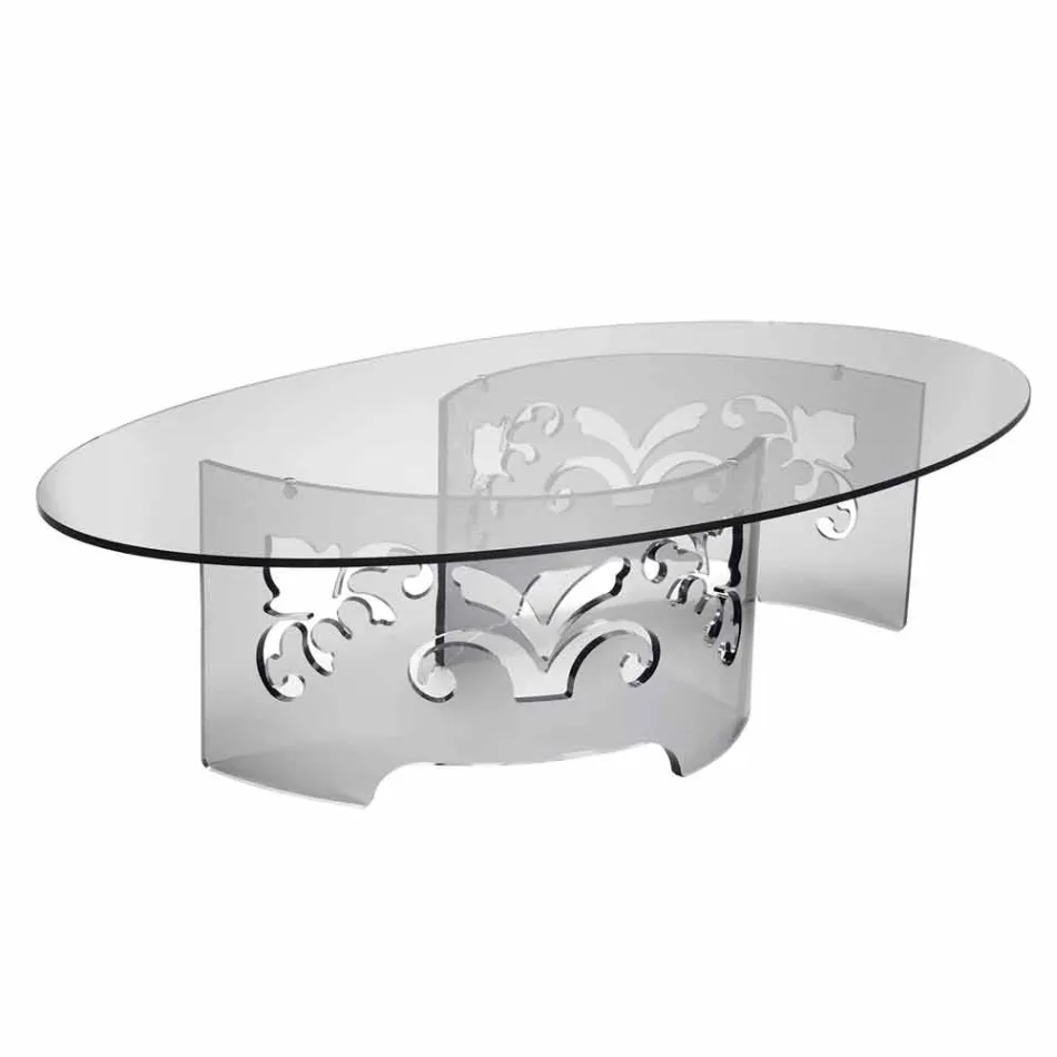 Coffee Table in Smoked or Transparent Plexiglass with Decorated Base - Crassus Viadurini