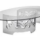 Coffee Table in Smoked or Transparent Plexiglass with Decorated Base - Crassus Viadurini