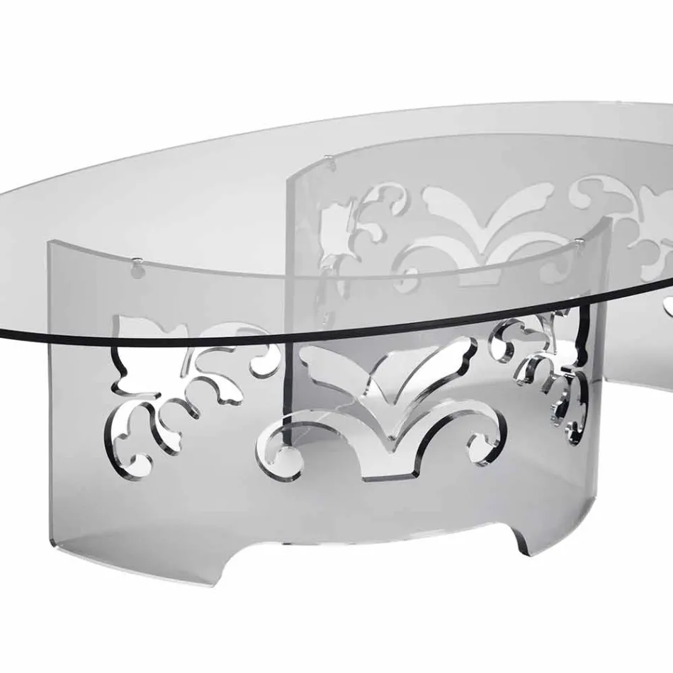 Coffee Table in Smoked or Transparent Plexiglass with Decorated Base - Crassus Viadurini