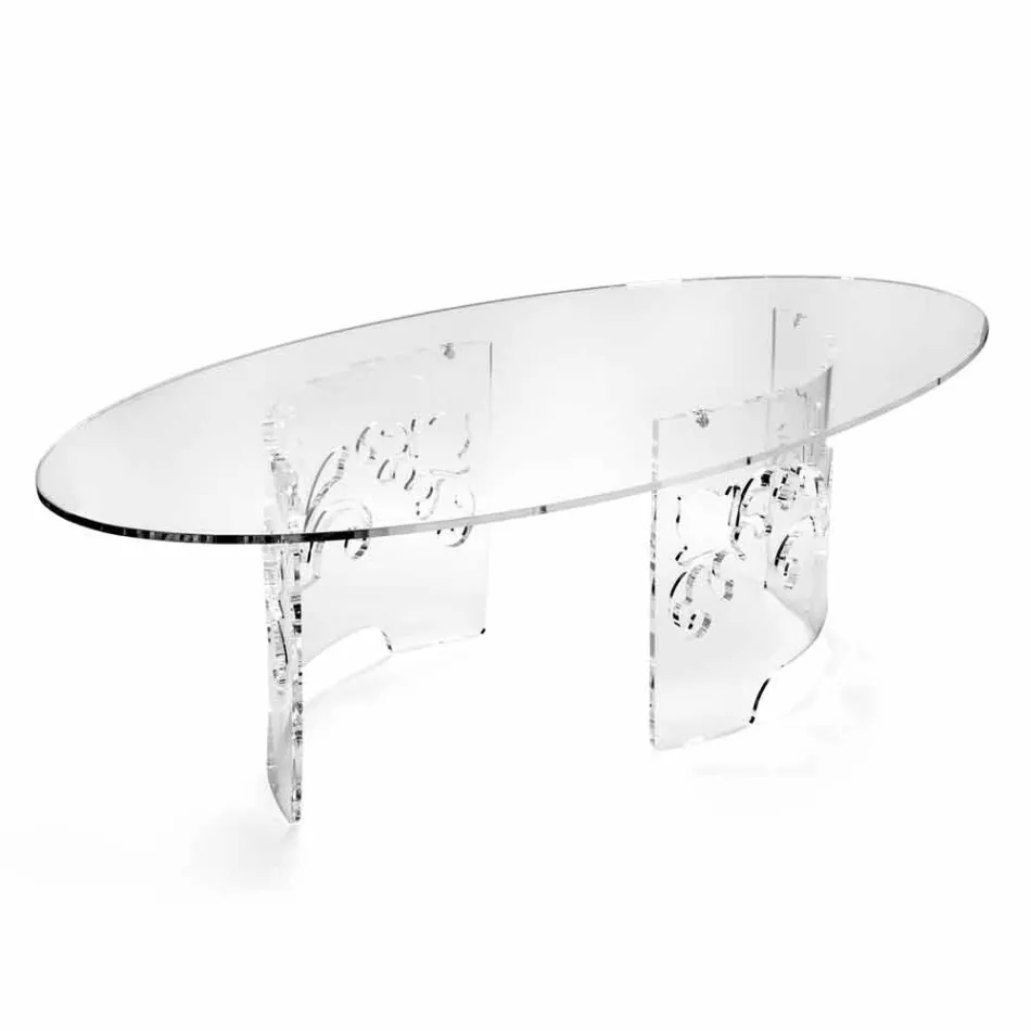 Coffee Table in Smoked or Transparent Plexiglass with Decorated Base - Crassus Viadurini