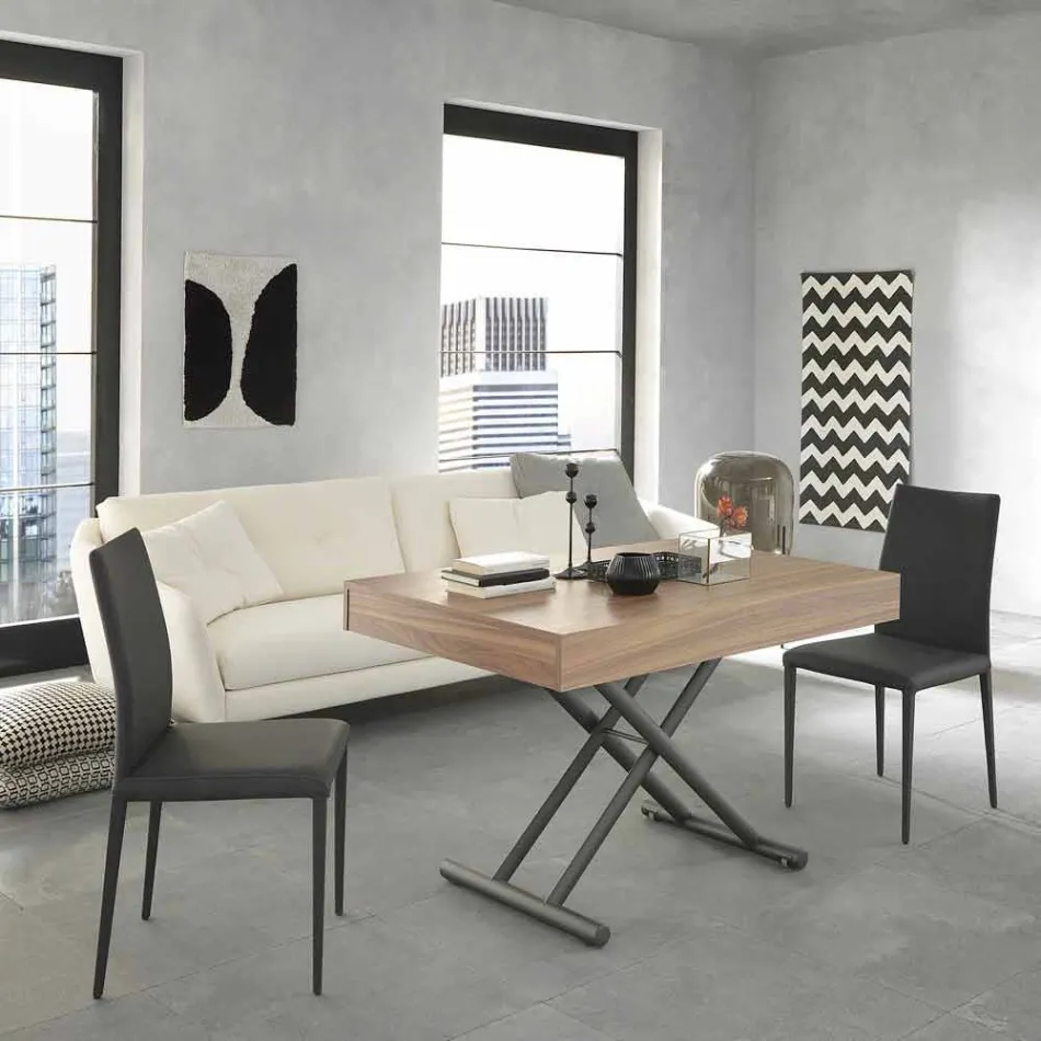 Modern Transformable Coffee Table in Wood and Metal Made in Italy - Fabio Viadurini