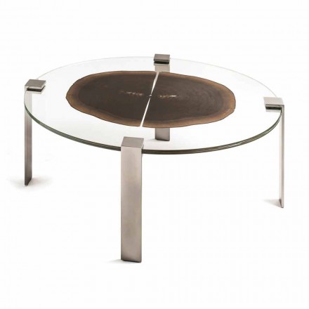 Modern high oval coffee table with glass and wooden Buck 2 top Viadurini