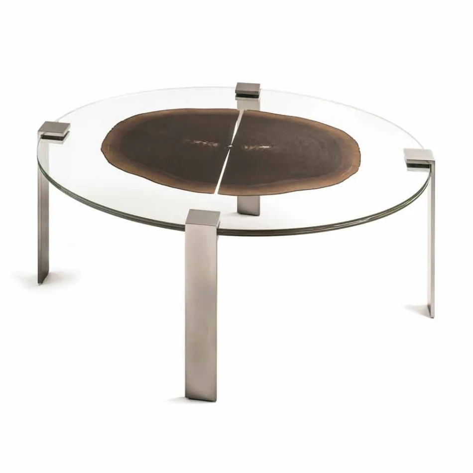 Modern high oval coffee table with glass and wooden Buck 2 top Viadurini