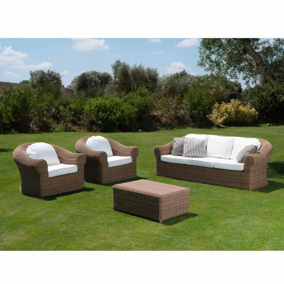 Garden Coffee Table in Woven Synthetic Rattan - Yves Viadurini