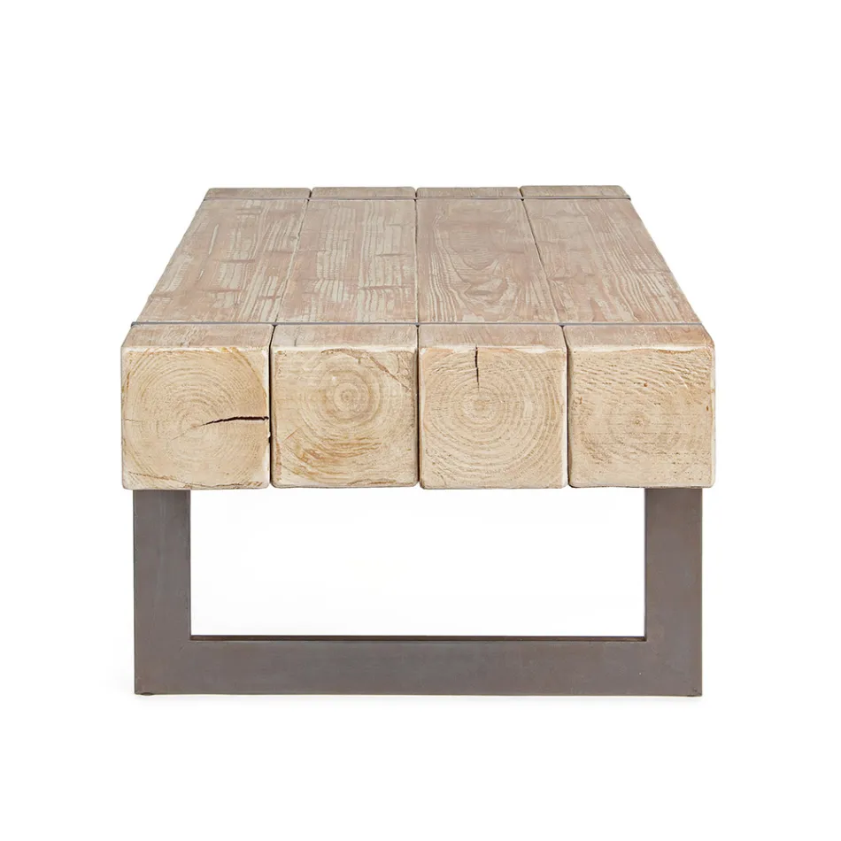 Coffee Table for the Living Room in Fir Wood and Steel - Ilenia Viadurini