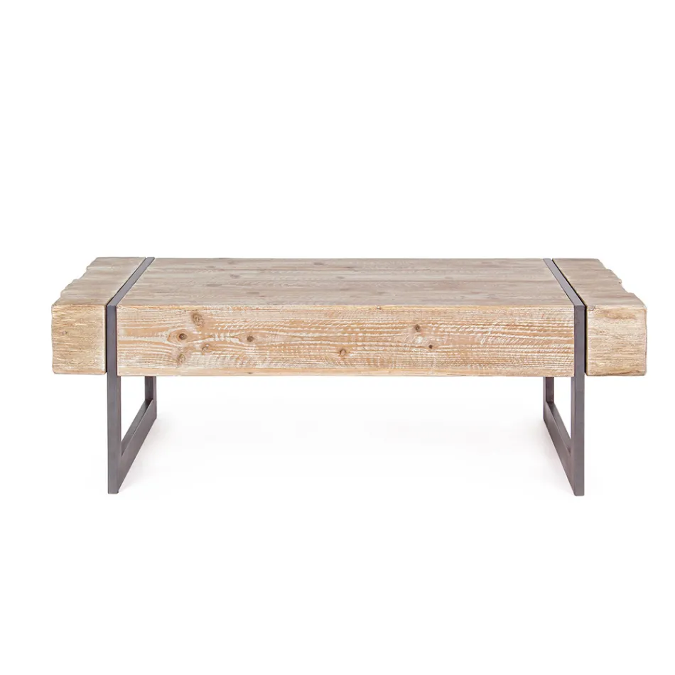 Coffee Table for the Living Room in Fir Wood and Steel - Ilenia Viadurini