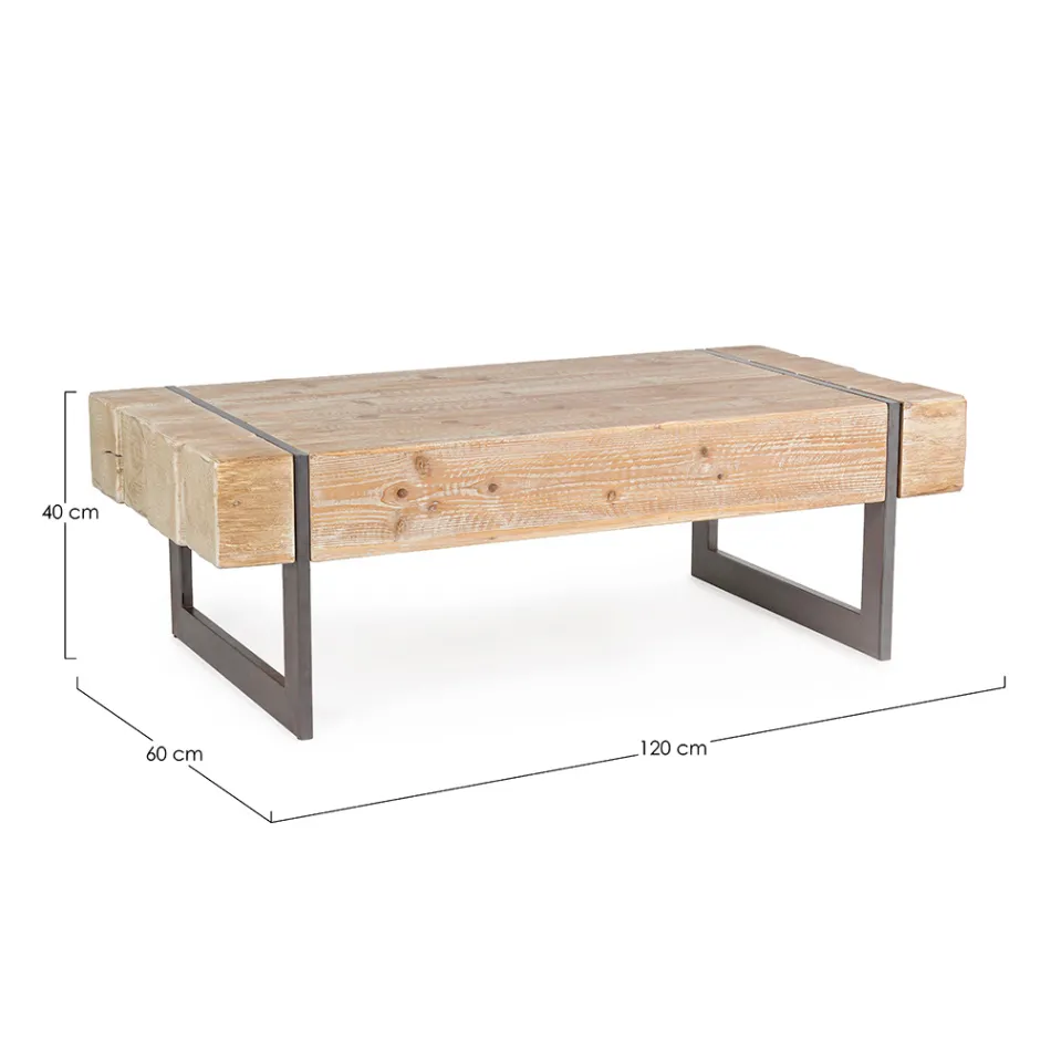 Coffee Table for the Living Room in Fir Wood and Steel - Ilenia Viadurini