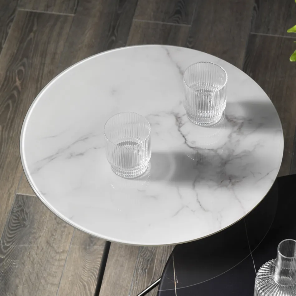 Round Coffee Table in Luxury Marble Effect Metal and Glass - Magali Viadurini