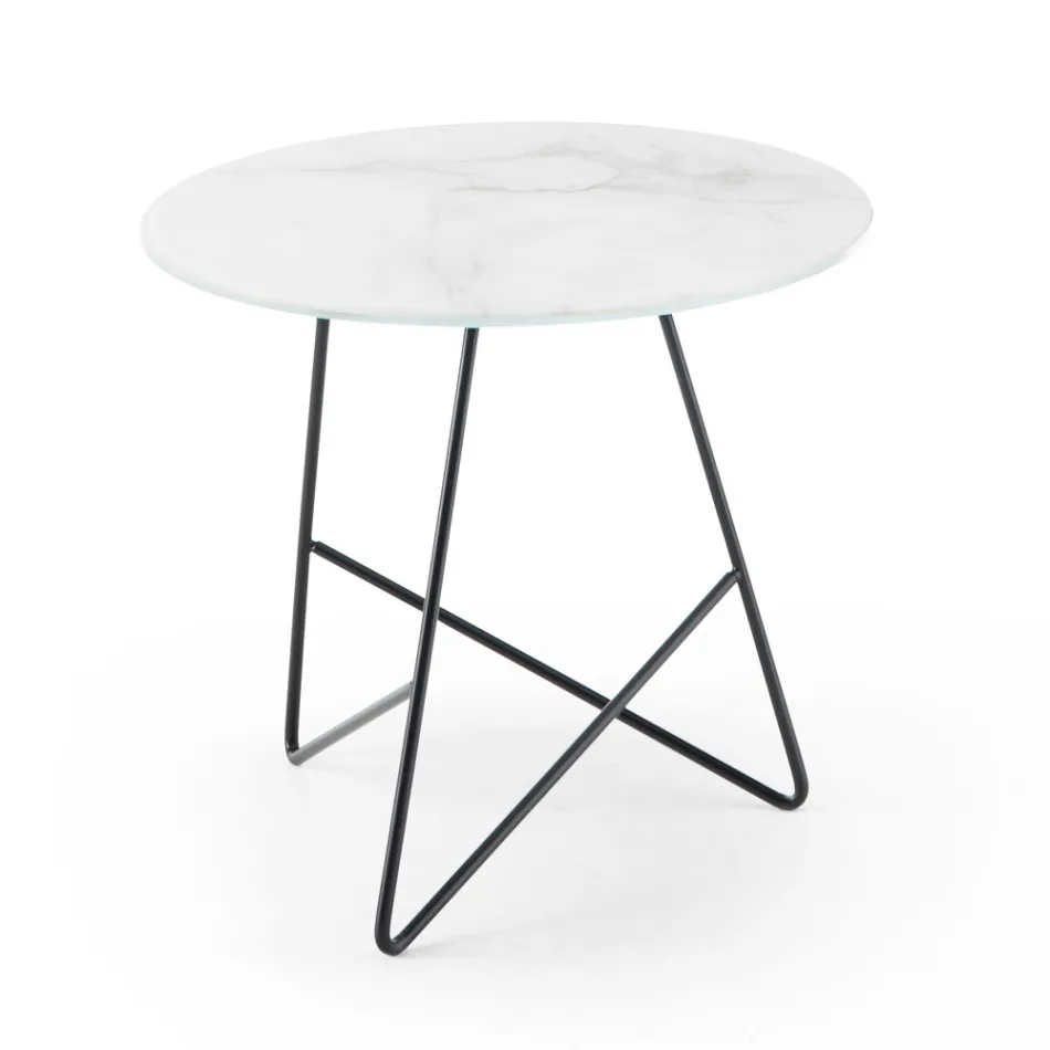 Round Coffee Table in Luxury Marble Effect Metal and Glass - Magali Viadurini