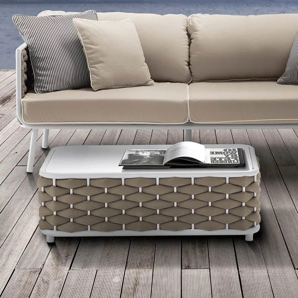 Outdoor Coffee Table in Aluminum and Hand Woven Fabric - Reda Viadurini