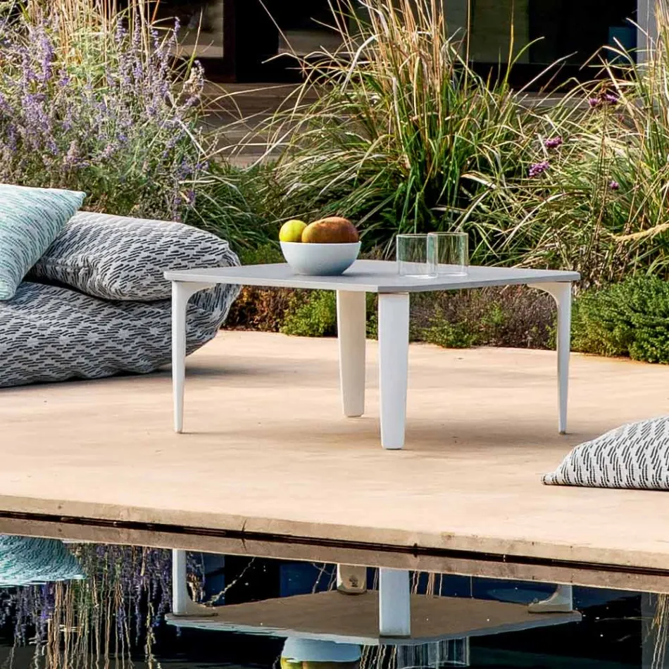 Square Outdoor Coffee Table in Aluminum and High Quality Stoneware - Filomena Viadurini