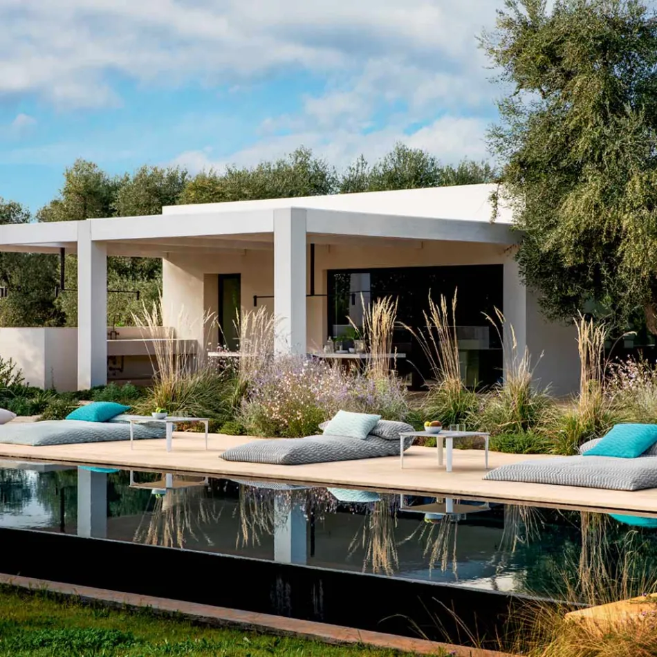 Square Outdoor Coffee Table in Aluminum and High Quality Stoneware - Filomena Viadurini