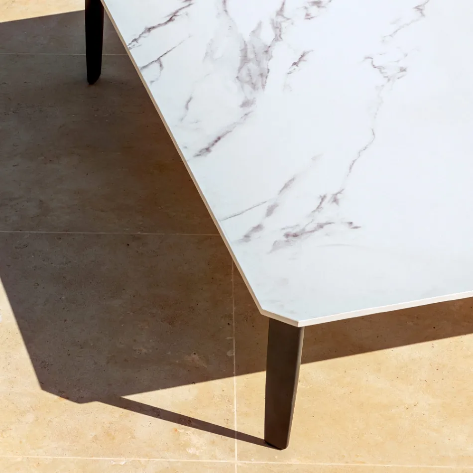 Square Outdoor Coffee Table in Aluminum and High Quality Stoneware - Filomena Viadurini