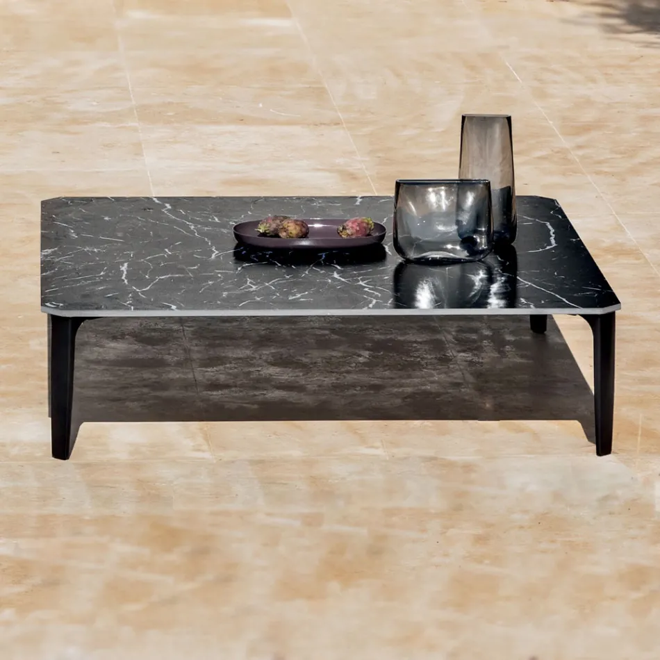 Square Outdoor Coffee Table in Aluminum and High Quality Stoneware - Filomena Viadurini