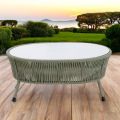 Garden coffee table in aluminum and woven rope and glass - Asteria