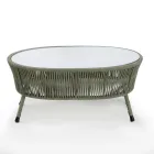 Garden coffee table in aluminum and woven rope and glass - Asteria Viadurini