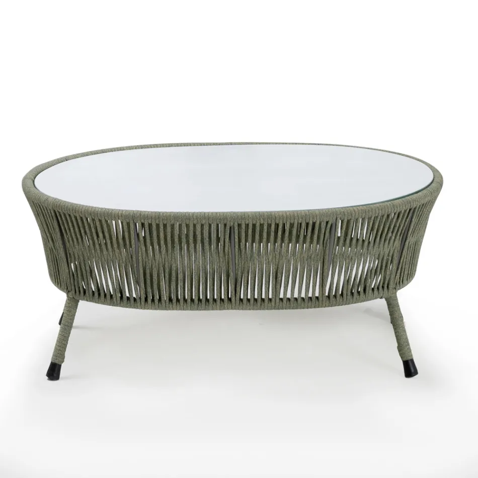 Garden coffee table in aluminum and woven rope and glass - Asteria Viadurini