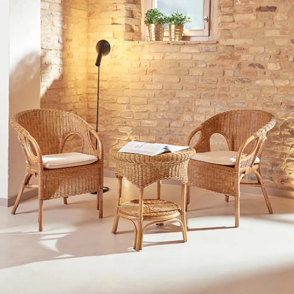 Garden Coffee Table in Honey Wicker - Nathaniel Viadurini