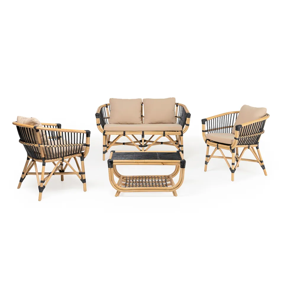 Garden Coffee Table in Hand-Woven Natural Rattan - Catelyn Viadurini