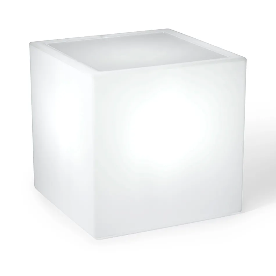 Derti - Illuminated Garden Table in Pearl Polyethylene Made in Italy Viadurini