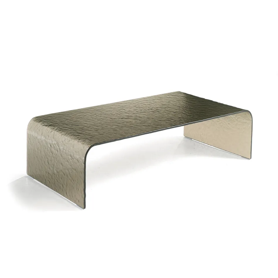 Gelsomina - Curved Glass Coffee Table with Hammered Effect - Made in Italy Viadurini