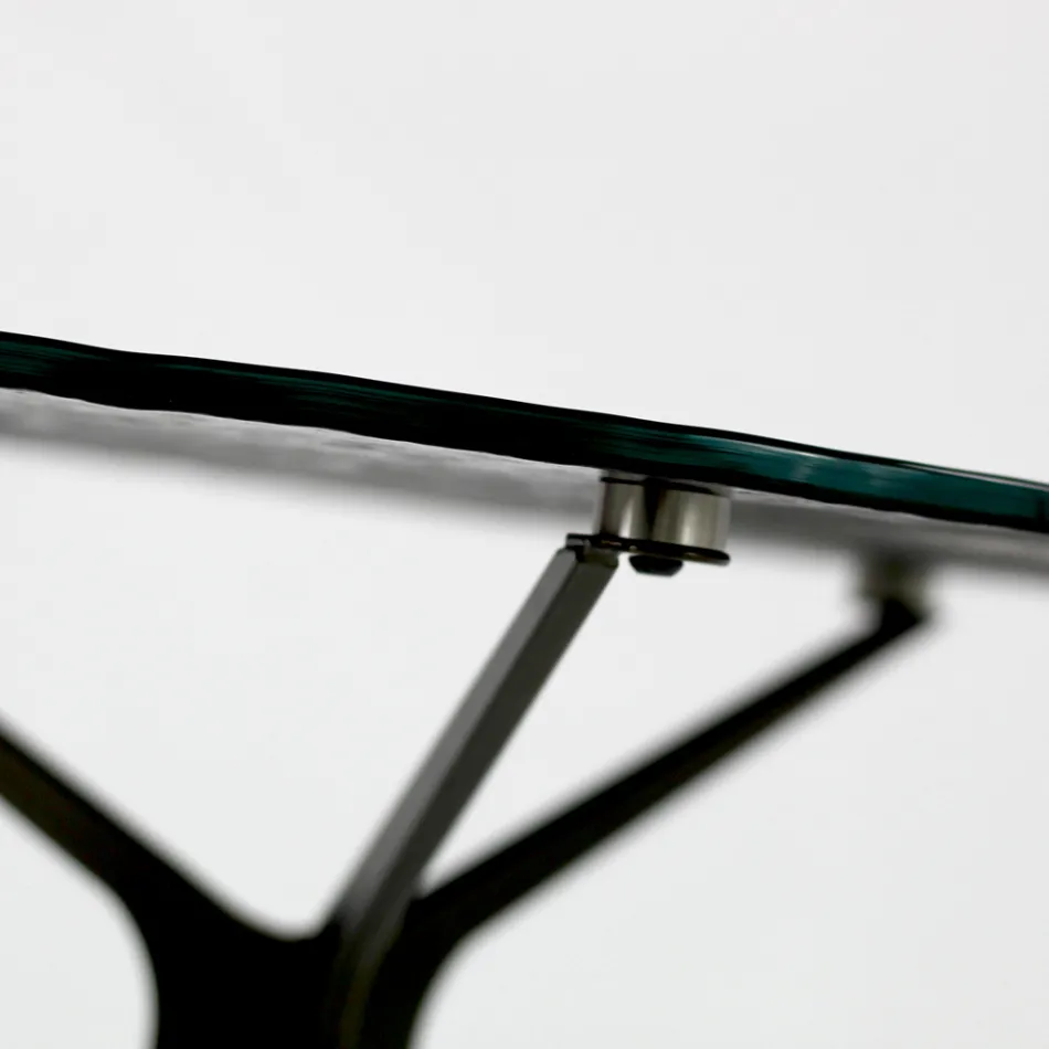 Coffee Table with Round Glass Top and 3 Legs Made in Italy - Siste Viadurini