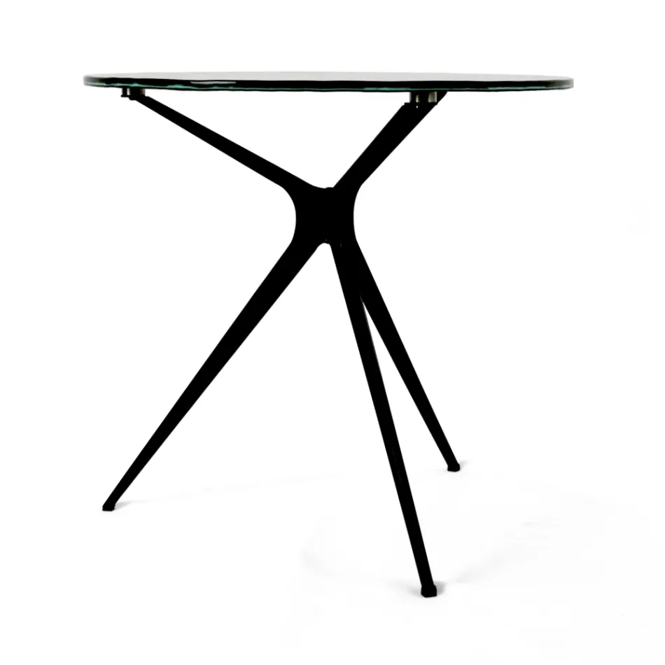 Coffee Table with Round Glass Top and 3 Legs Made in Italy - Siste Viadurini