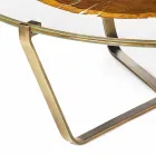 Coffee Table with Round Glass and Wood Top Made in Italy - Baviera Viadurini