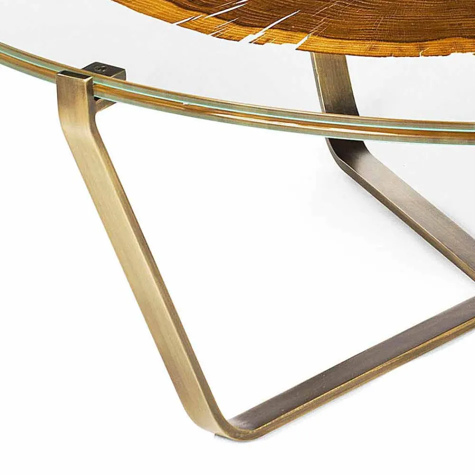 Coffee Table with Round Glass and Wood Top Made in Italy - Baviera Viadurini