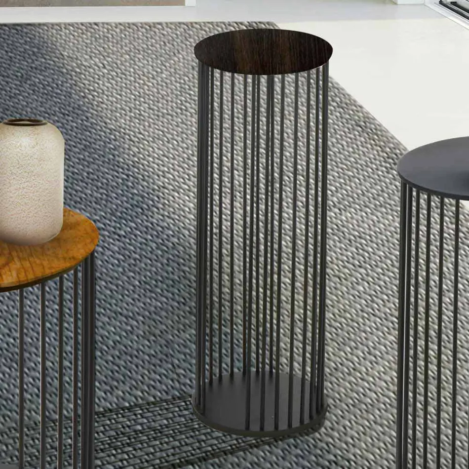 Coffee Table with Round Wooden Top Made in Italy - Montebianco Viadurini