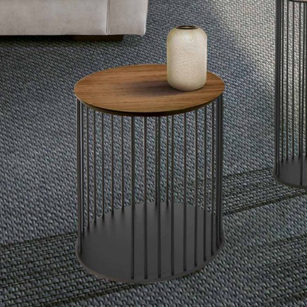 Coffee Table with Round Wooden Top Made in Italy - Montebianco Viadurini