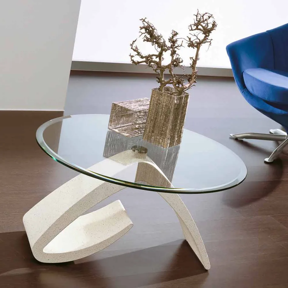 Coffee Table with Round Top in Glass Made in Italy, Precious - Brachetto Viadurini