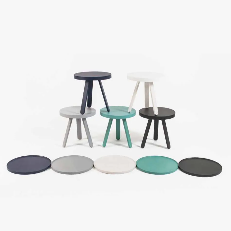 Design Coffee Table with Round Top and Solid Wood Legs - Salerno Viadurini