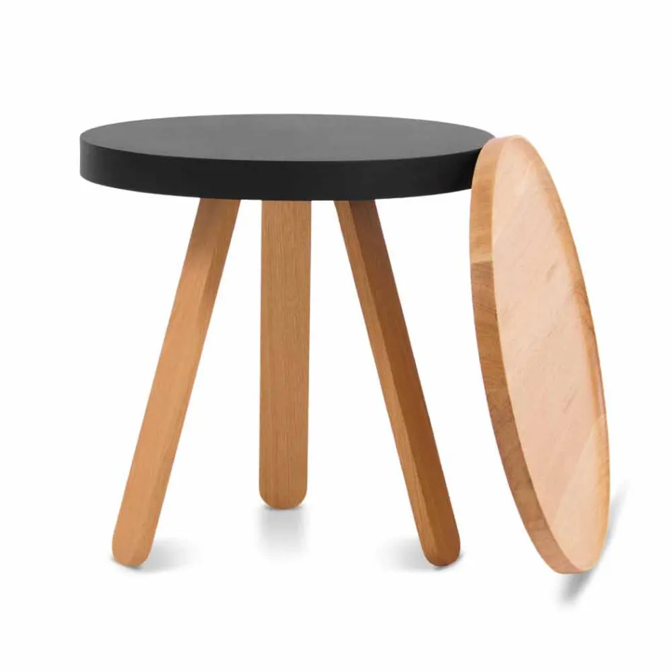 Design Coffee Table with Round Top and Solid Wood Legs - Salerno Viadurini