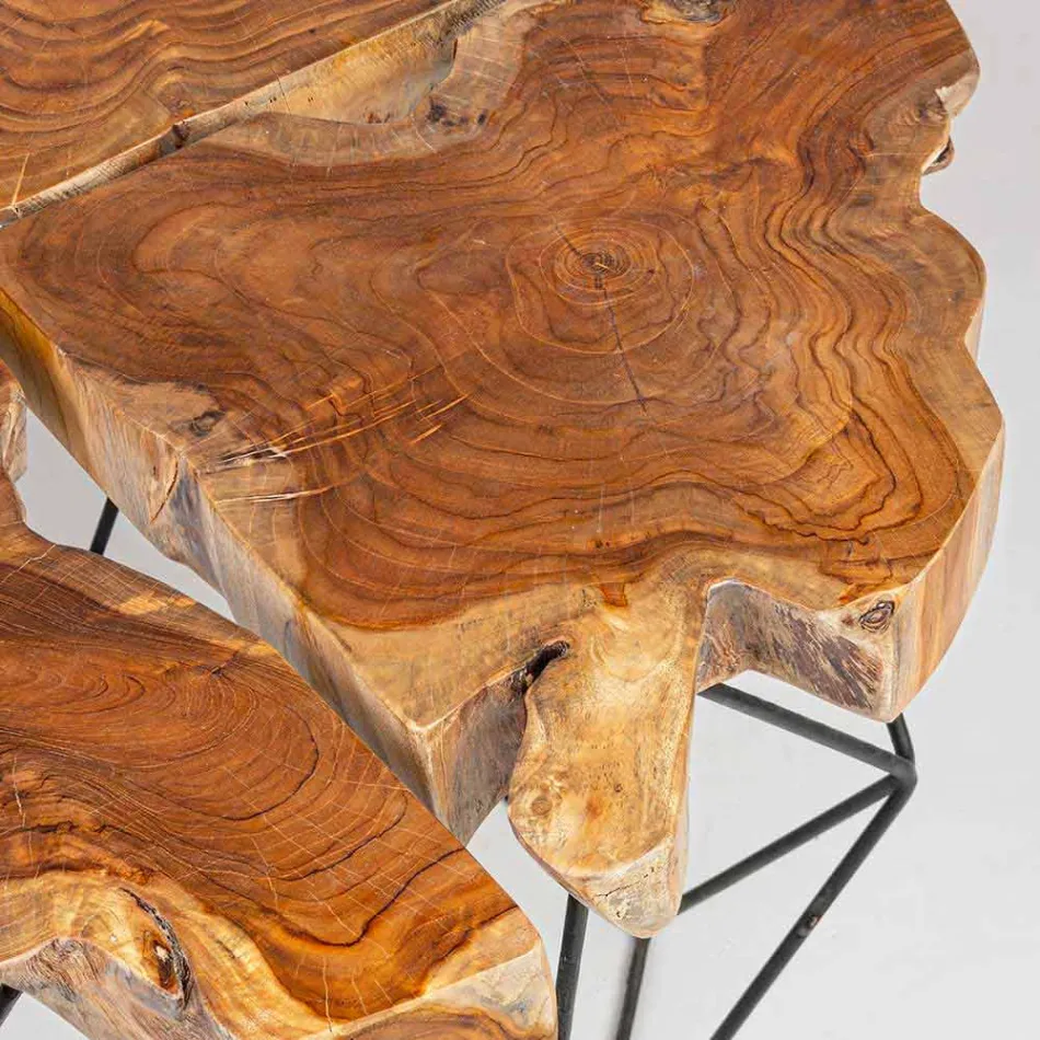 Homemotion Design Coffee Table with Teak Top - Grillo Viadurini