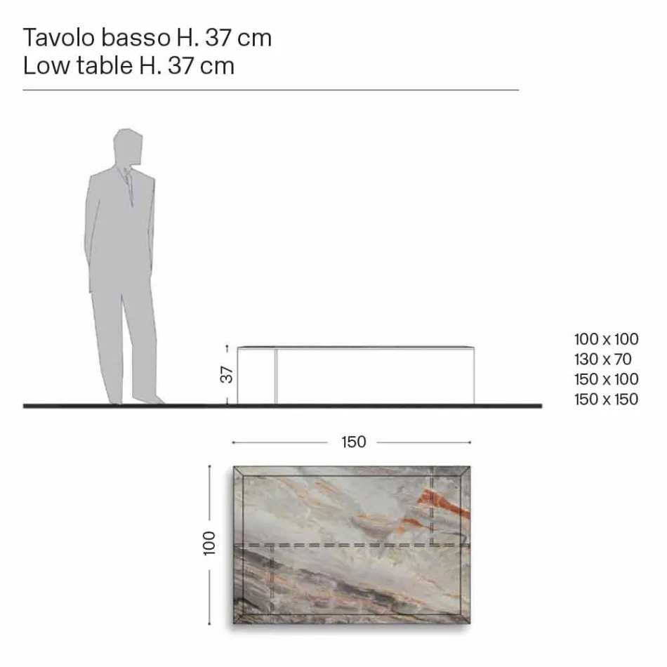 Design Coffee Table in Marble with Glass Base Made in Italy - Molino Viadurini