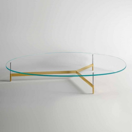 Design Coffee Table in Glass with Metal Base Made in Italy - Cinci Viadurini