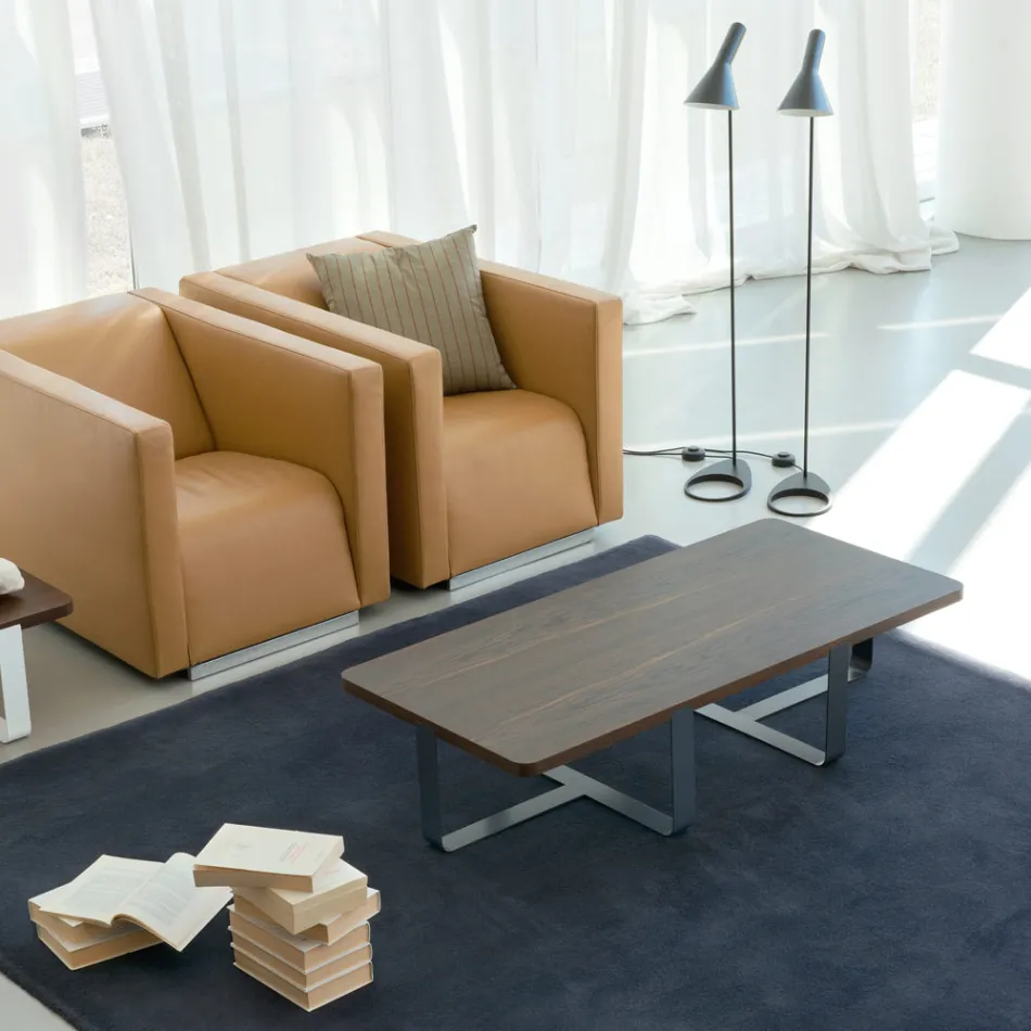 Luxury Coffee Table in Colored Metal and Wooden Top - Anacleto Viadurini