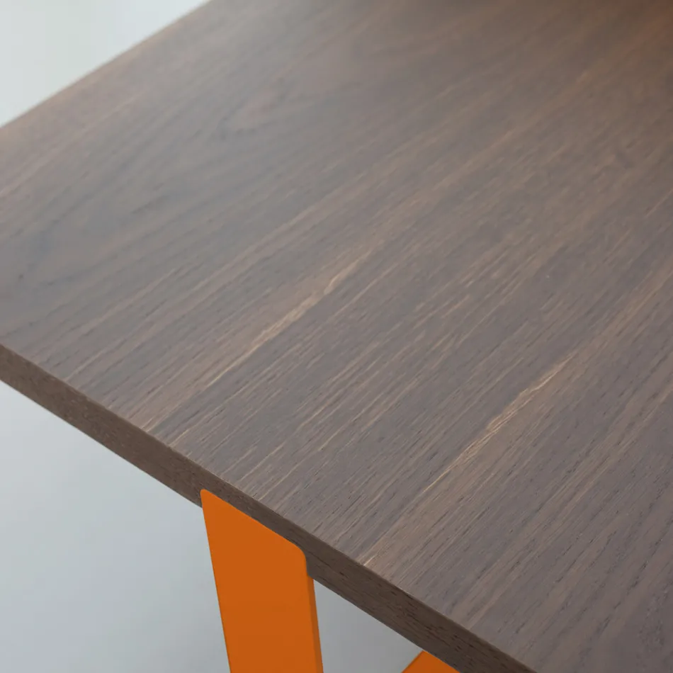 Luxury Coffee Table in Colored Metal and Wooden Top - Anacleto Viadurini