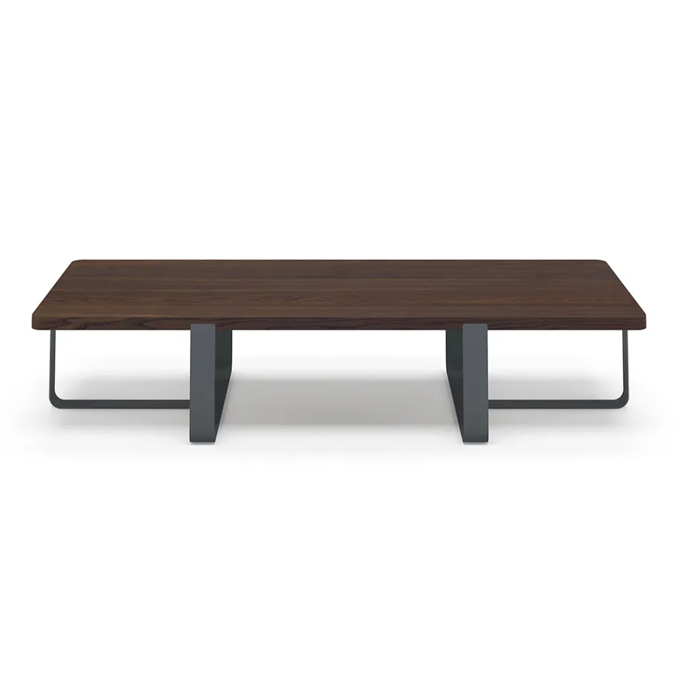 Luxury Coffee Table in Colored Metal and Wooden Top - Anacleto Viadurini
